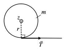 Однородный шар, может вращаться вокруг оси z, проходящей через его центр. На «экватор» шара намотана нить, за которую тянут. Определить силу натяжения нити через две секунды после начала вращения шара.