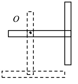 Маятник (в виде буквы Т) изготовлен из двух стержней. Он колеблется вокруг горизонтальной оси, на расстоянии 1/4*l от конца одного из стержней. Определить момент силы тяжести относительно и угловое ускорение.