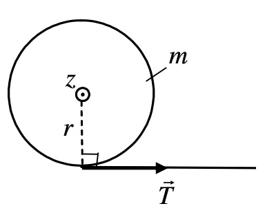 Шар может вращаться вокруг оси. На «экватор» шара намотана нить, за которую тянут. Определить силу натяжения нити, если со стороны оси действует постоянный тормозящий момент.